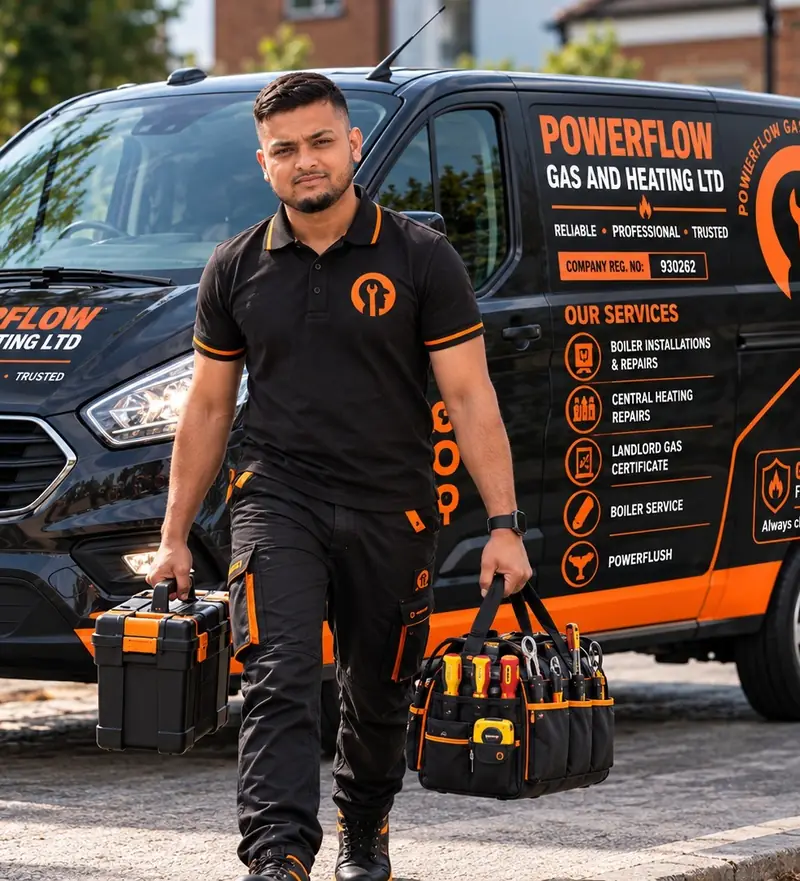 Powerflow Gas & Heating engineer with the company van